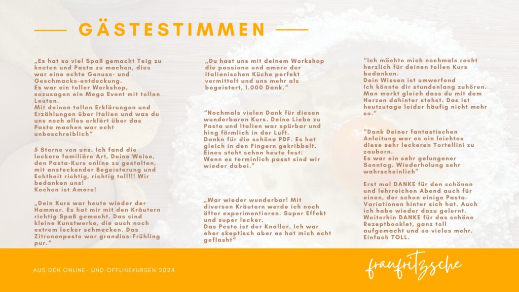 Feedback von Gästen zu den Pastaworkshops